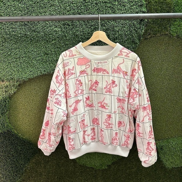 Vintage REVERSIBLE PINK PANTHER Big Print Crewneck Large - Picture 8 of 12